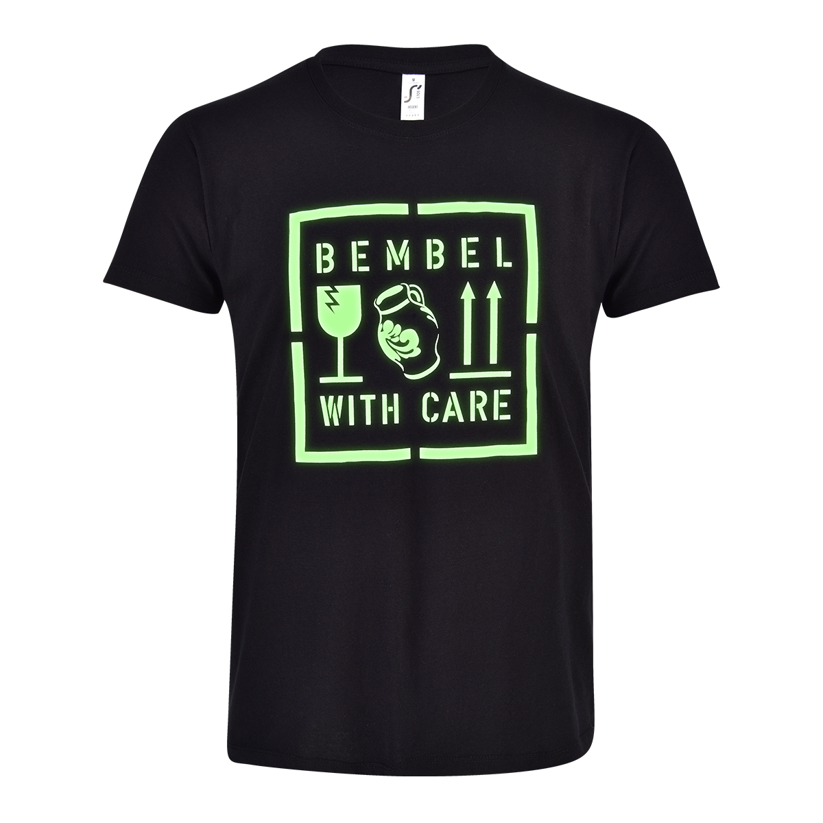 BEMBEL-WITH-CARE Leutbembel T-Shirt Unisex, Porduktbild glow in the dark Aufdruck, Apfelwein, Cider